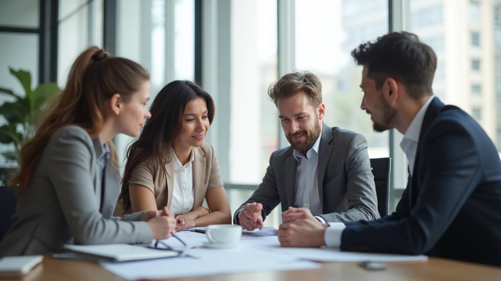 Профессиональная встреча команды с обсуждением стратегии в современном офисе
