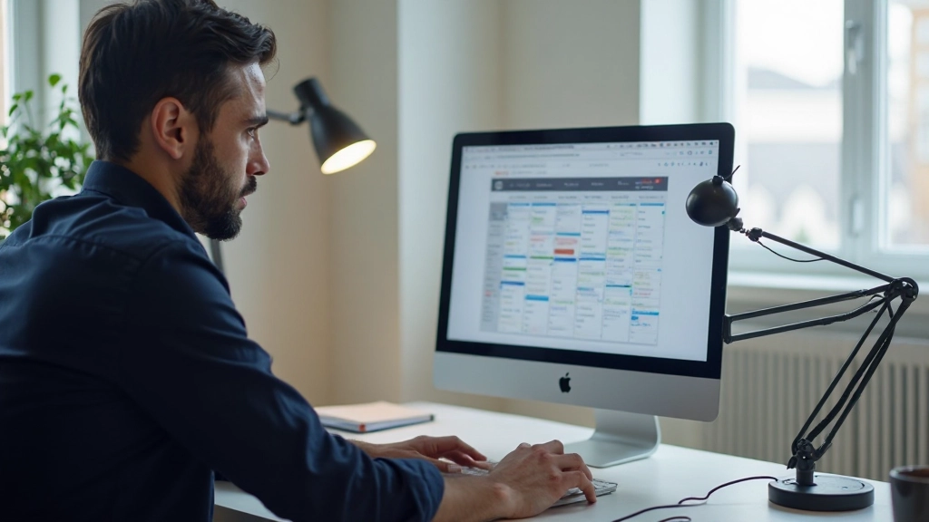 Человек смотрит на расписание в цифровом календаре на компьютере