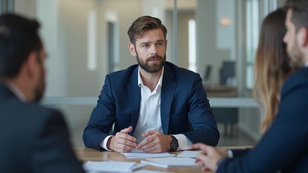 Молодой специалист проводит встречу в конференц-зале