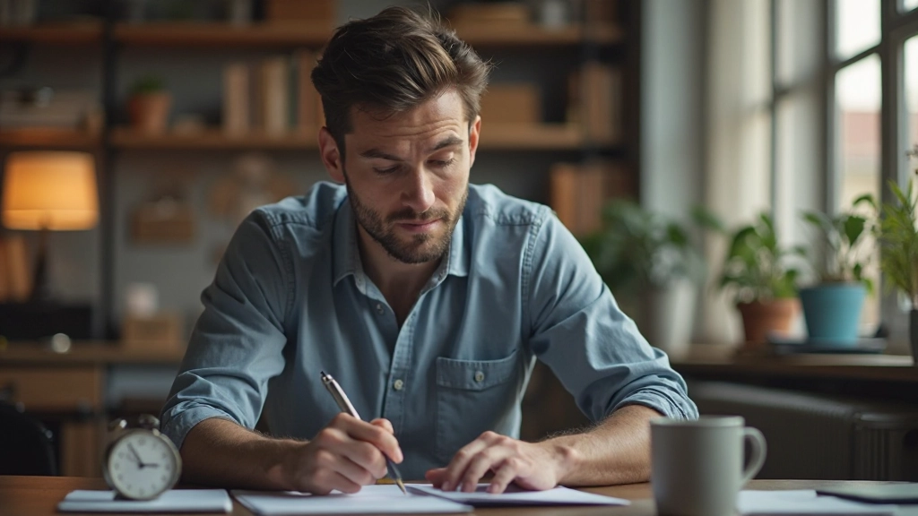 Профессиональная фотография работающего человека с таймером и фокусом на выполнении задач в интервалах